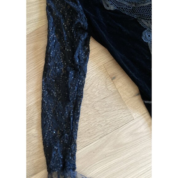 Velvet Sequins Lace M Gothic Dress Elvira Morticia Addams Cosplay Dark Fairy - Picture 4 of 16